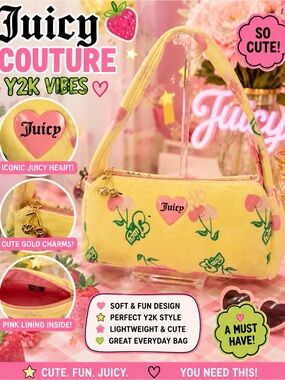 Juicy Couture Yellow Floral Y2K Shoulder Bag – Pink Heart – Cute Charms-NWT